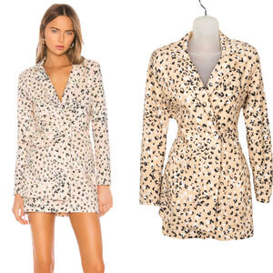 CAMILA COELHO Tan Leopard Print Gemma Blazer Dress Wrap Styling Women's XS